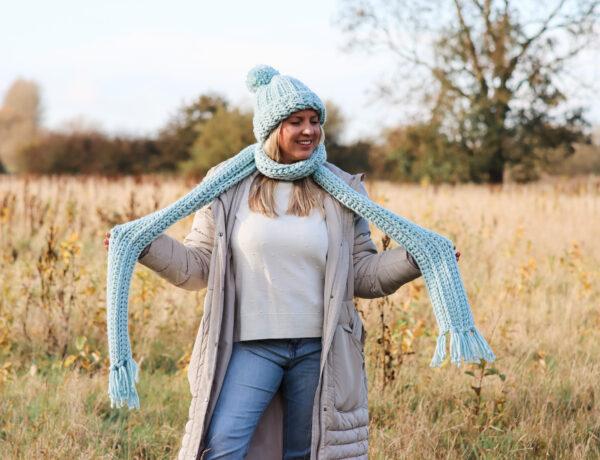 beginner crochet, quick and easy hat and scarf set