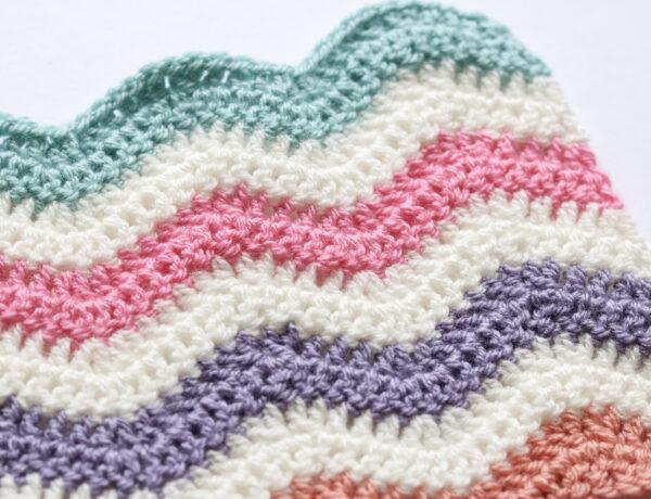 Ripple Crochet Stitch in Aqua, Pink, Purple, Peach and Cream yarn.