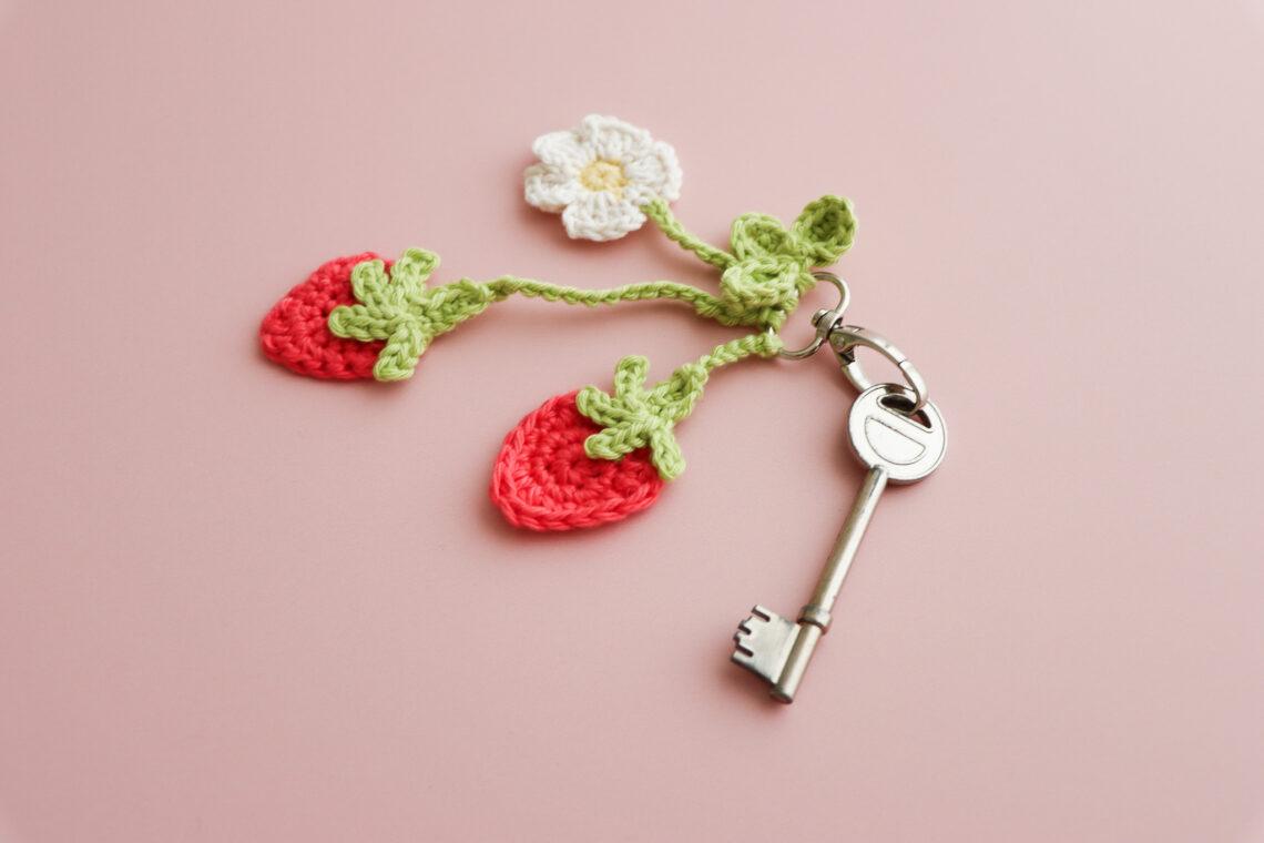 crochet strawberry keychain