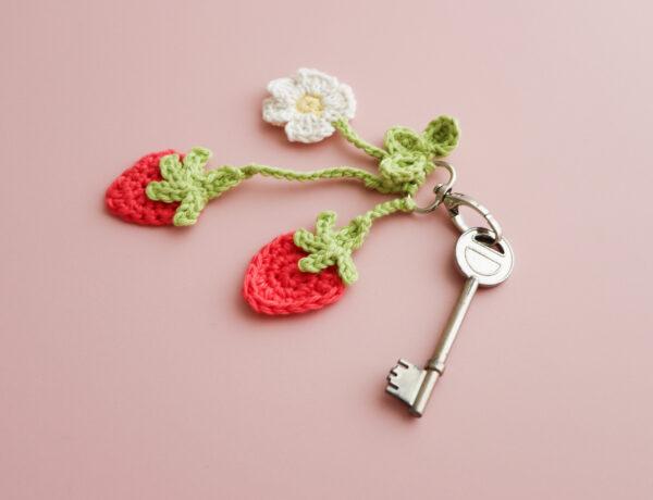 crochet strawberry keychain